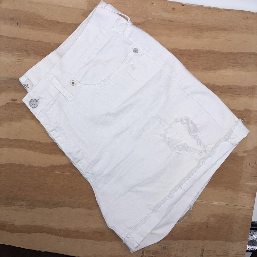 Madewell White Denim Patch And‎ Repair Shorts Distressed Raw Hem 32